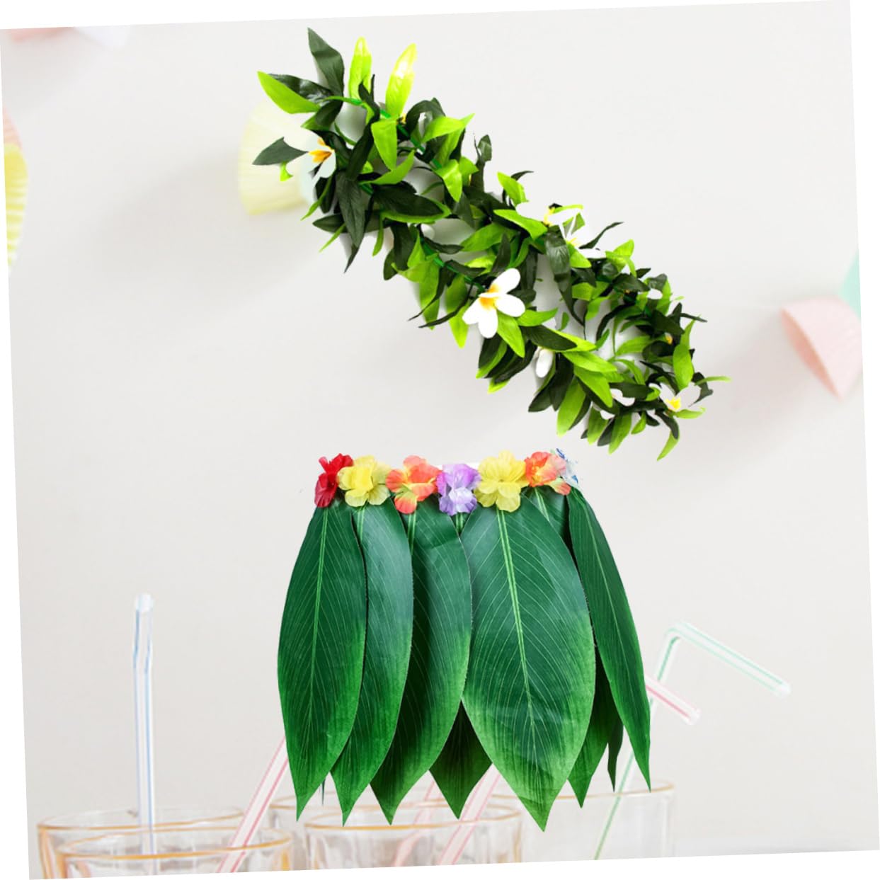 Holibanna 2Piezas Falda Hawaiana Guirnalda para Fiesta Luau y Decoración Tropical Falda para Adultos