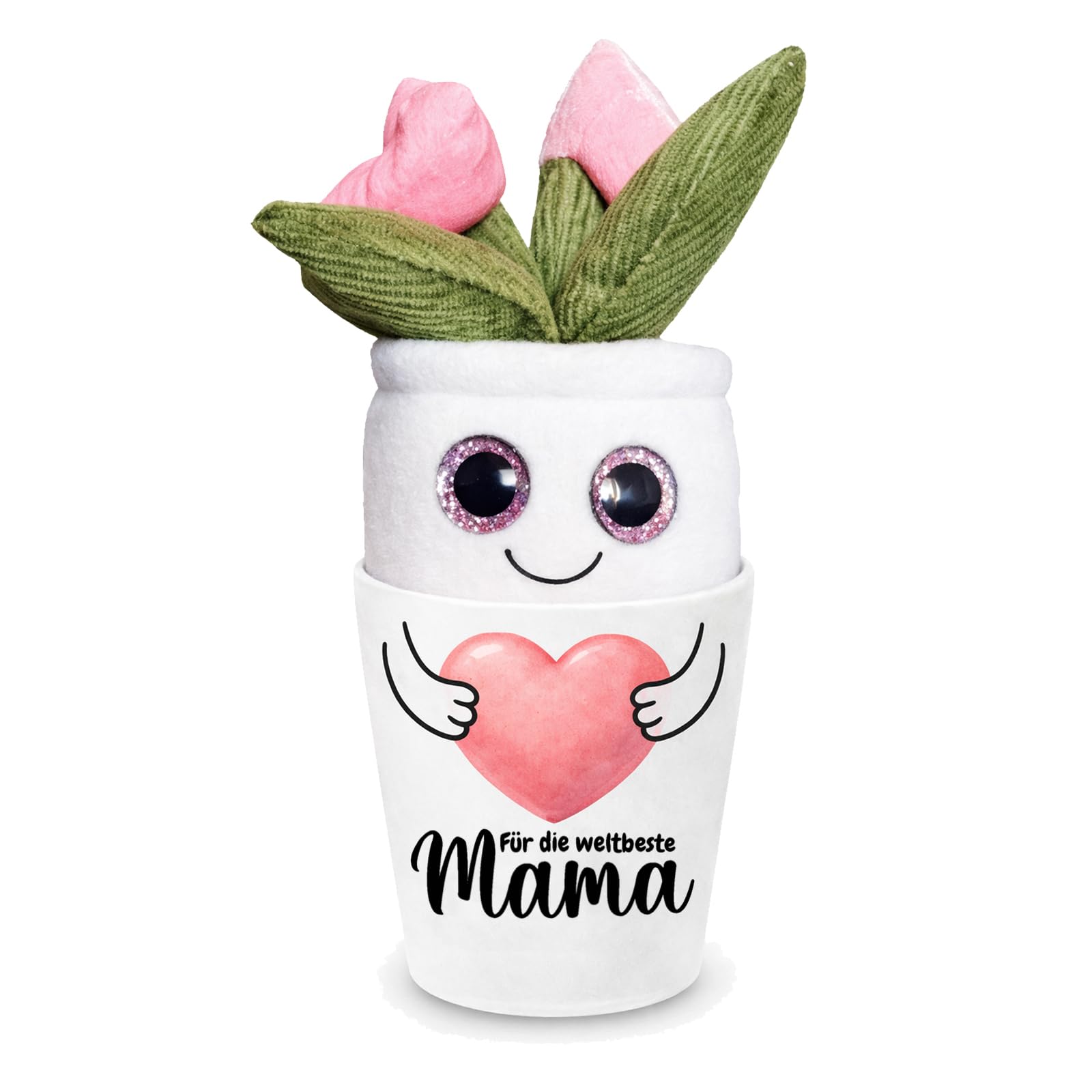 Maus-Design Geschenk Blumentopf – Für die Weltbeste Mama | Dekorativer Keramik-Übertopf, Mit Plüschblume, Mit Geschenkkarton