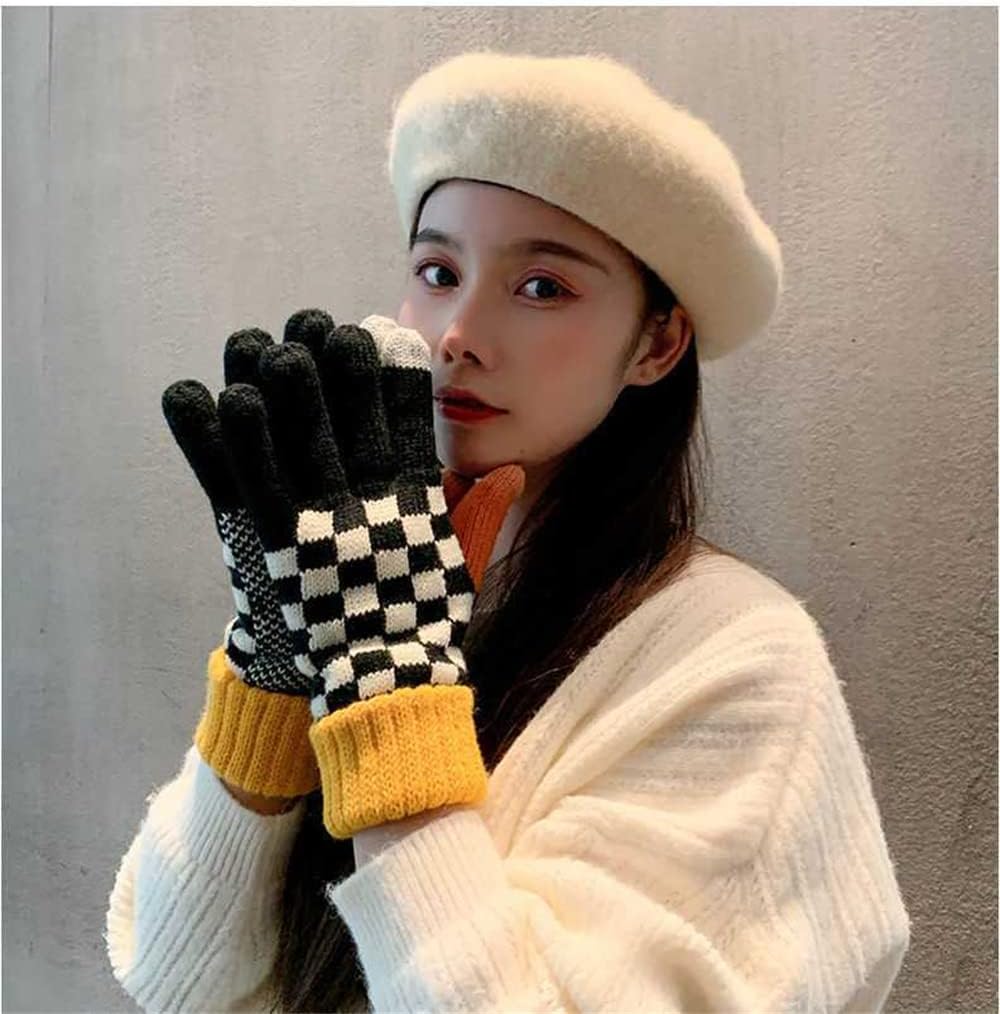 Plaid Winter Gloves with Touch Screen for Women Girls Checkered Double Layer Cold Weather Gloves Thick Thermal Plush - Image 2