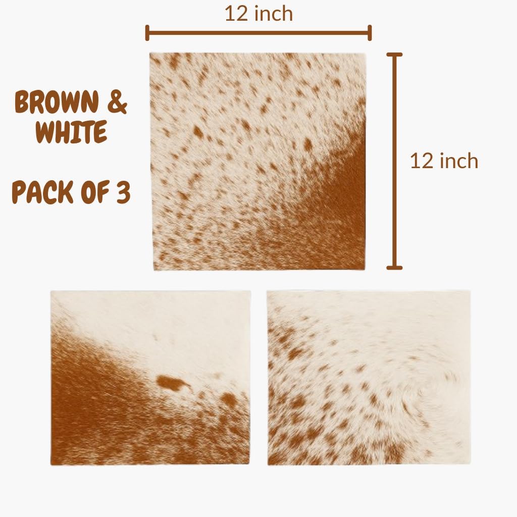 Natural Hair On Premium Quality Leather Cow Skin 12"x12" Sheet (Pack of 3) with Fur Brown&White