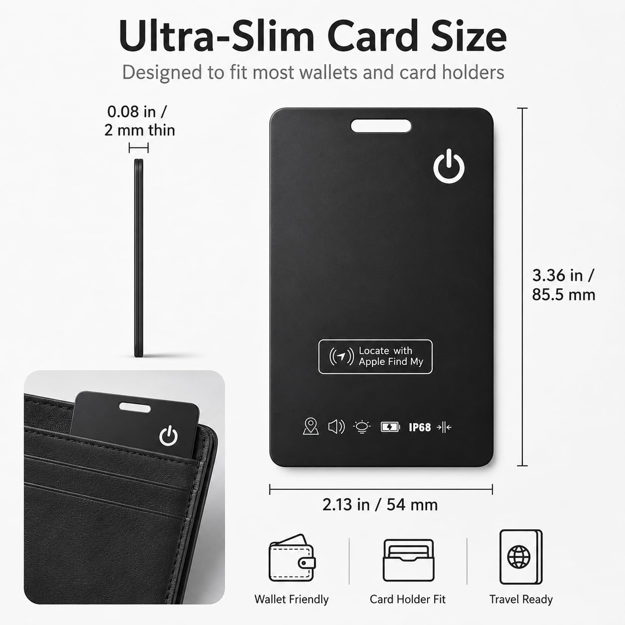 Tarjeta de seguimiento de cartera ultrafina, funciona con Apple Find My, tarjeta localizadora Bluetooth recargable para cartera, equipaje y pasaporte, sin suscripción (1 unidad)