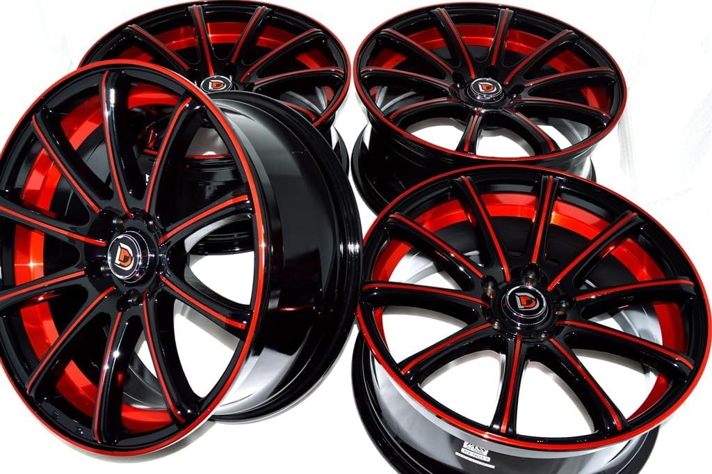 18" Wheels Rims ddr elite Black Polished Red with Red Undercut Finish 18x8 5x114.3 38mm Offset 5 Lugs 5x114.3 (Set of 4)