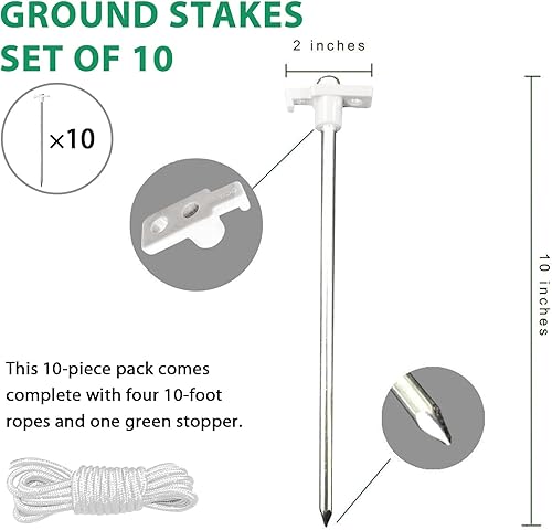 Miniatura 2 de Eurmax Anclajes galvanizados de Estados Unidos para tienda de campaña de campaña, resistentes al óxido, paquete de 10 unidades, con cuerdas de 4 x