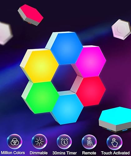 Miniatura 8 de Luces LED hexagonales con control remoto, luces de pared hexagonales RGB para juegos para configuración de juegos, sensibles al tacto, paneles de