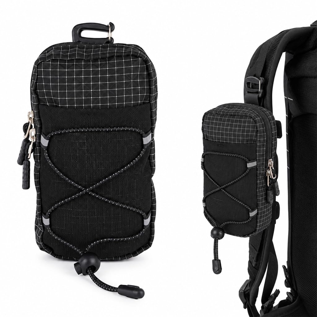 Venzina® Backpack Strap Phone Pouch Black Waterproof Hiking Shoulder Bag