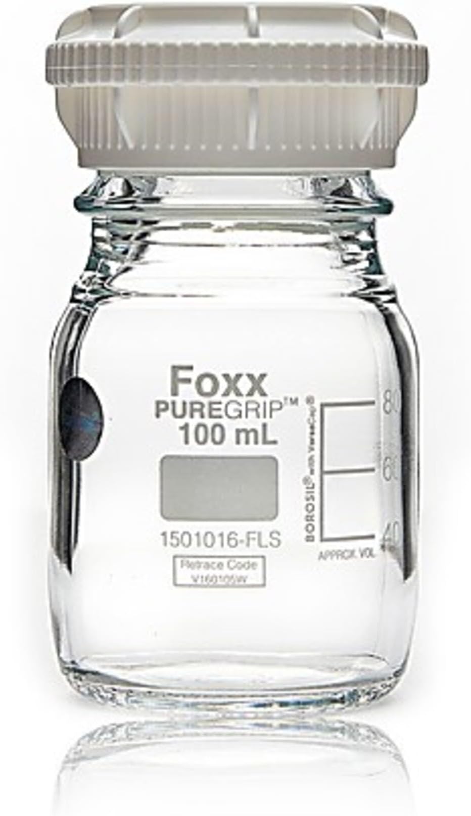 BOROSIL PUREGRIP 1501024-FLS Transparent Reagent Bottles with GL45 Screw Cap, 500 mL, 500 fl. oz., Borosilicate GLASS ( 0)