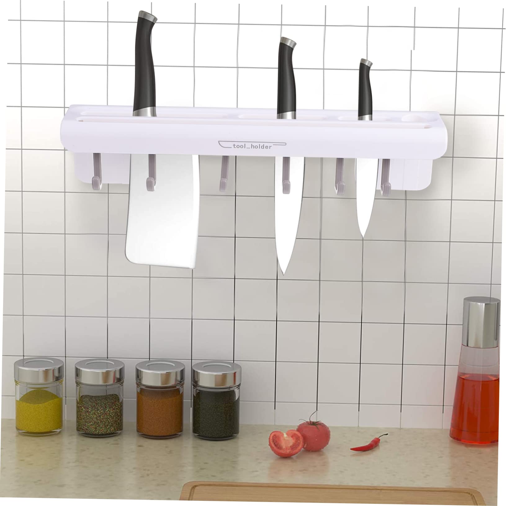 OFFSCH 1 Pc Wall-mounted Storage Support Holder Cookware Shelf Kitchen Utensil Organizer Cutlery Holder Space-saving White