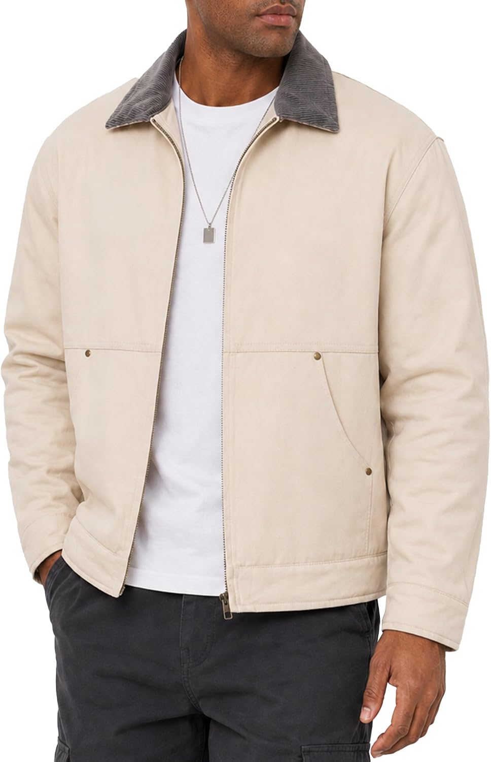 JMIERR Men's Cotton Padded Chore Jacket with Corduroy Collar