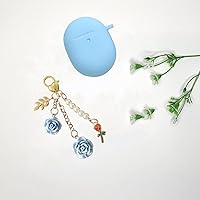 Vista 7 de Funda para Google Pixel Buds Pro con llavero, bonita funda de silicona para Pixel Buds Pro, funda de carga protectora con mosquetón de flores, Azul