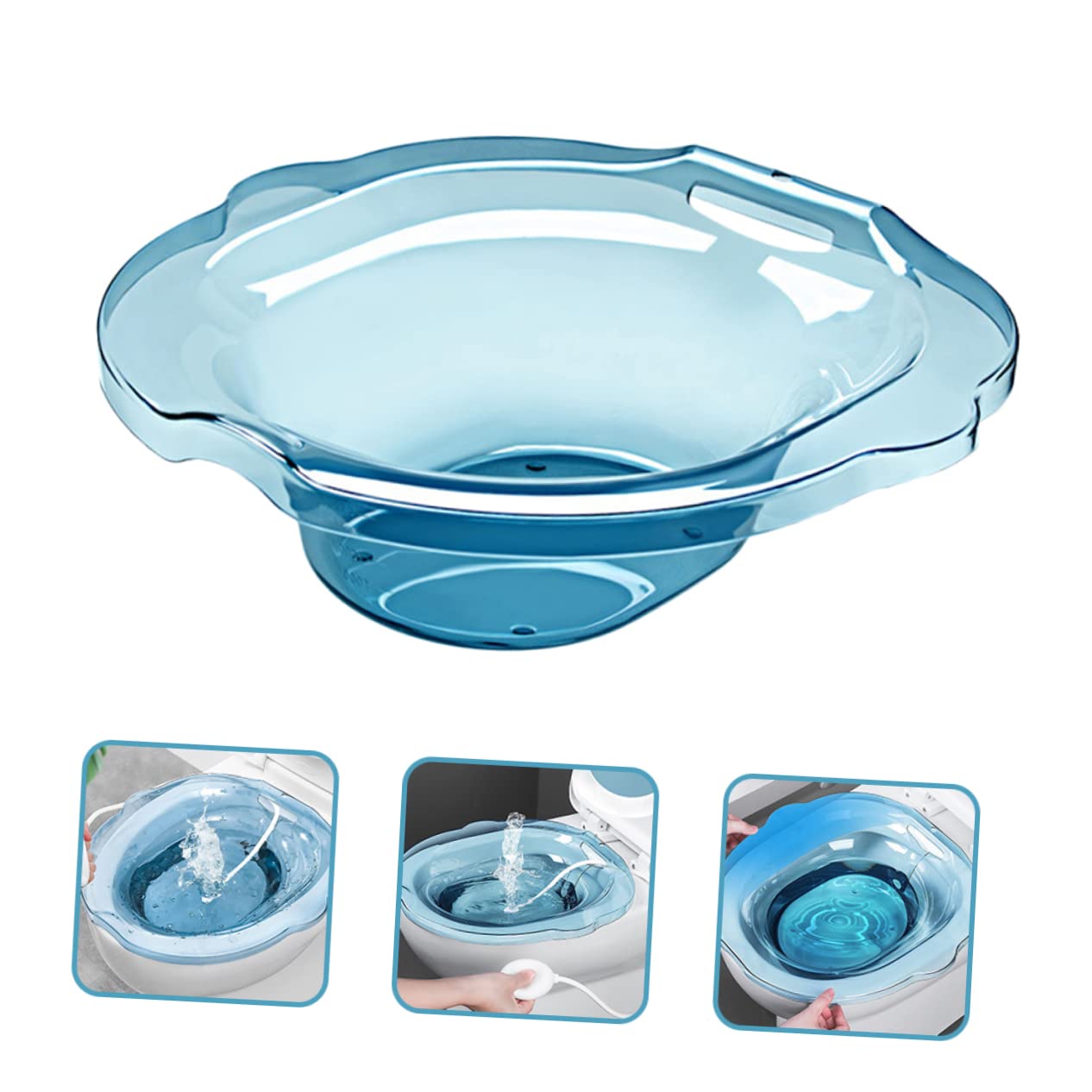 minkissy Sitz Bath in Pet Cristallo Blu Con Gancio Vasca Bocca Per Donne Post-parto e Emorroidi Design Ergonomico Antiscivolo Per Igiene Personale e Bagno Per Wc Facile Da Appendere e Usare