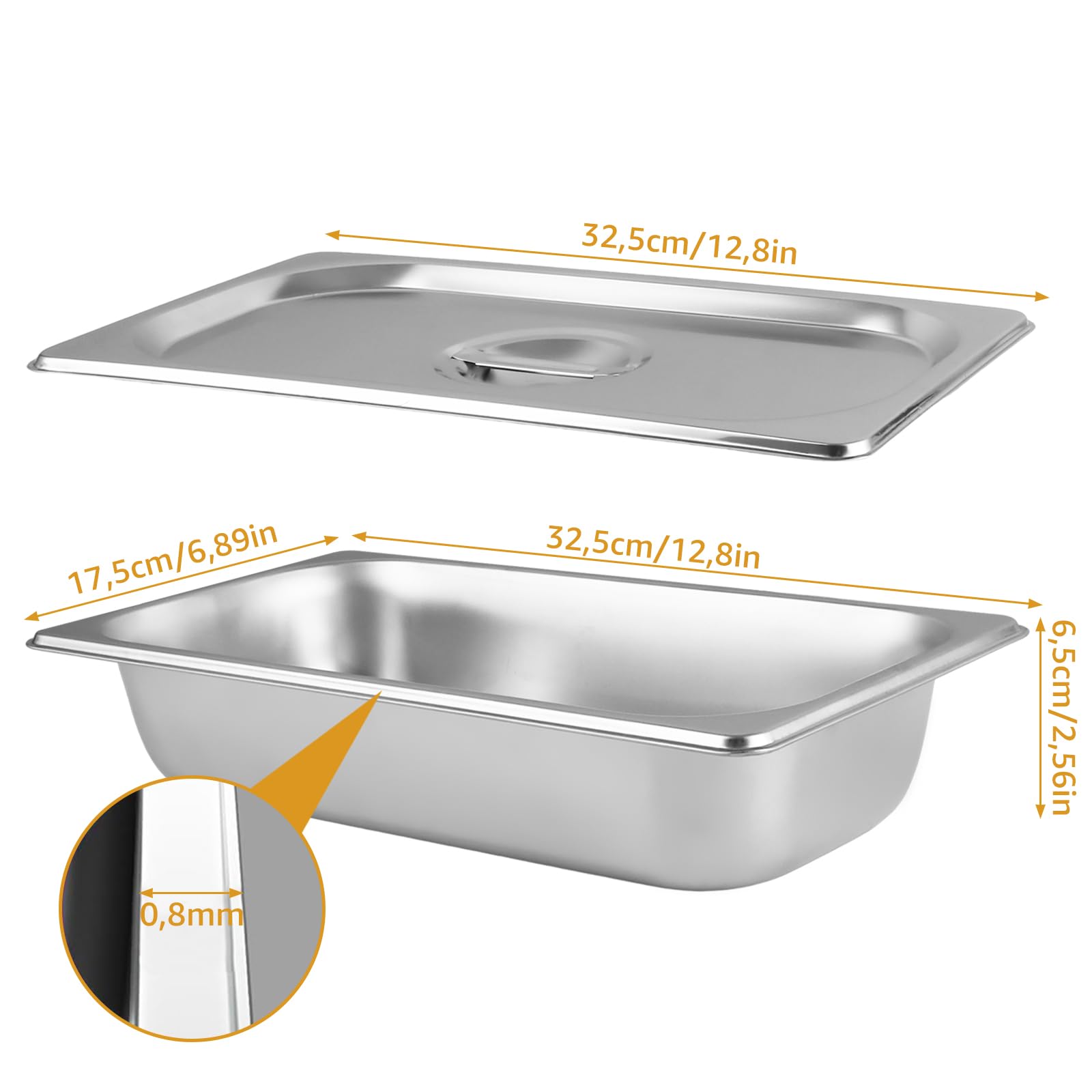 Bac Gastronorme GN 1/3, 4 PCS 3,7 L Récipient de Restauration en Acier Inoxydable, Bac Inox Alimentaire Profondeur 6,4 cm, Anti-adhérent et Antirouille pour Cuisine de Restaurant Gril