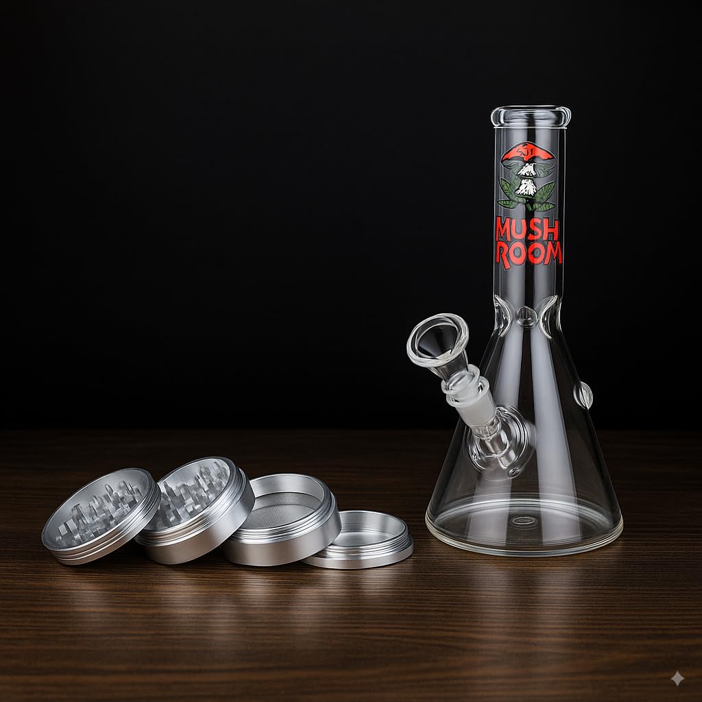 METIER® 9Inch Glass Bong Ice Chamber (Ice bong)50mm 4 Part Metal Herb Storage Grinder Crusher With Honey Dust Filter-image-7