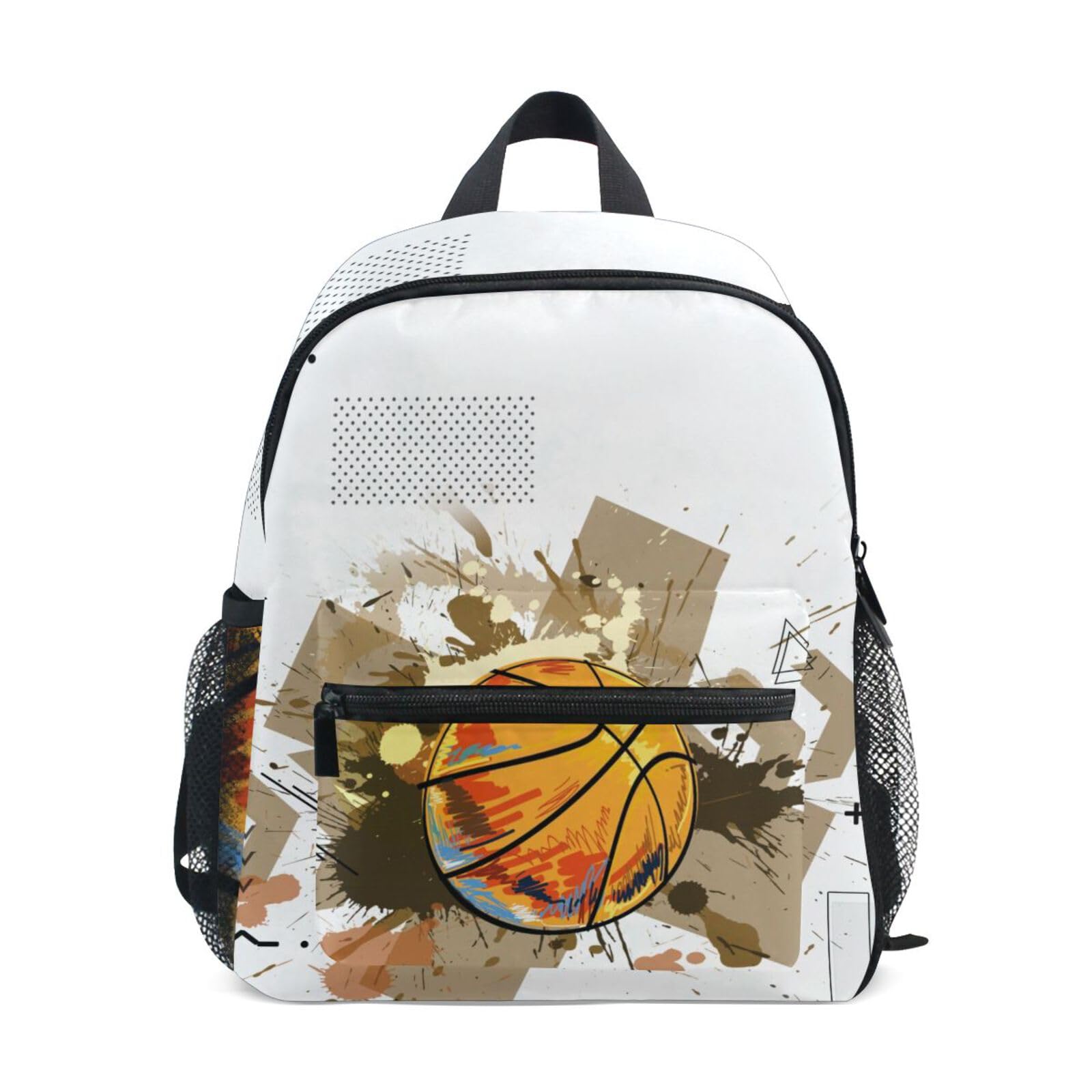 ZAZYXTJ Basketball Kids Backpack for Boys Girls Toddler Backpack with Chest Strap Name Tag Preschool Backpack 3-8 Years Old