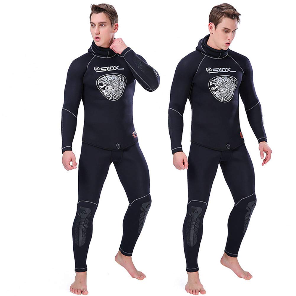 Traje de neopreno de 5 mm, juego de 2 piezas, para pesca, para hombre, gorra, chaqueta y pantalón, resistente al frío, esnórquel, surf, bañador, talla L