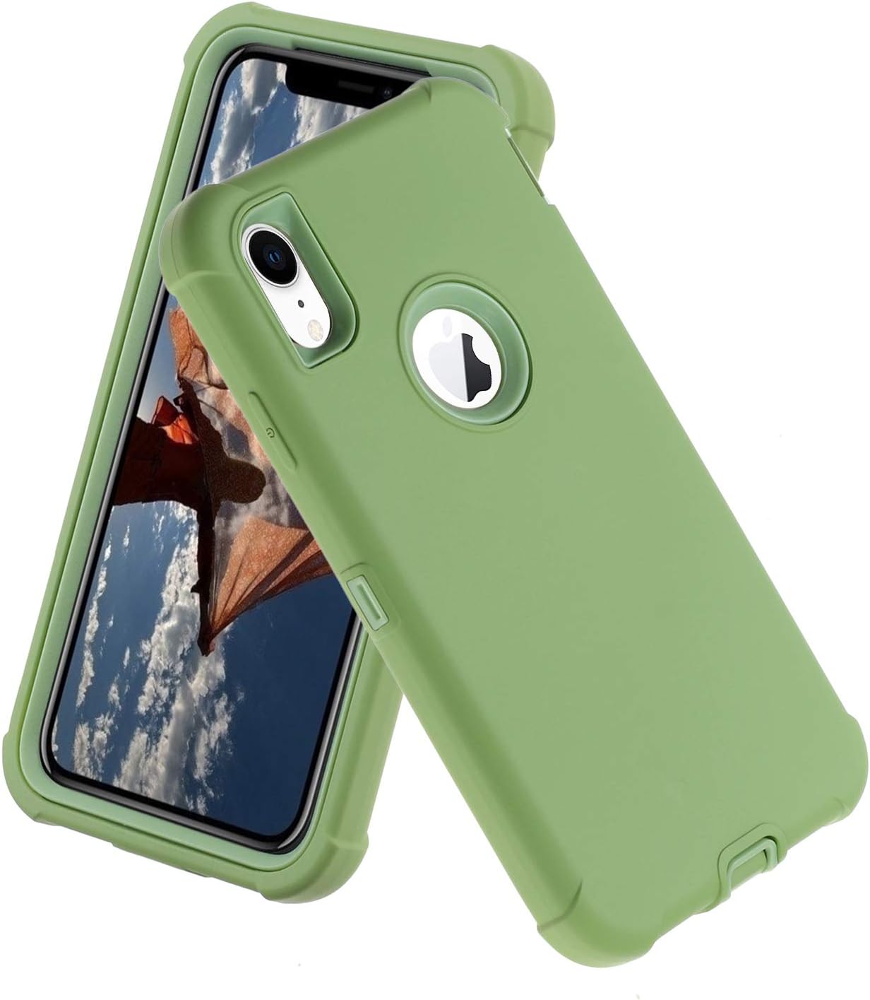 KABIBIN for iPhone Xr Shockproof Rugged Protective Phone Case Soft Silicone Heavy Duty 3 in 1 Full Body Defender Hybrid Cover Durable Hard Plastic Solid Bumper Shell 6.1inch (Matcha Green)