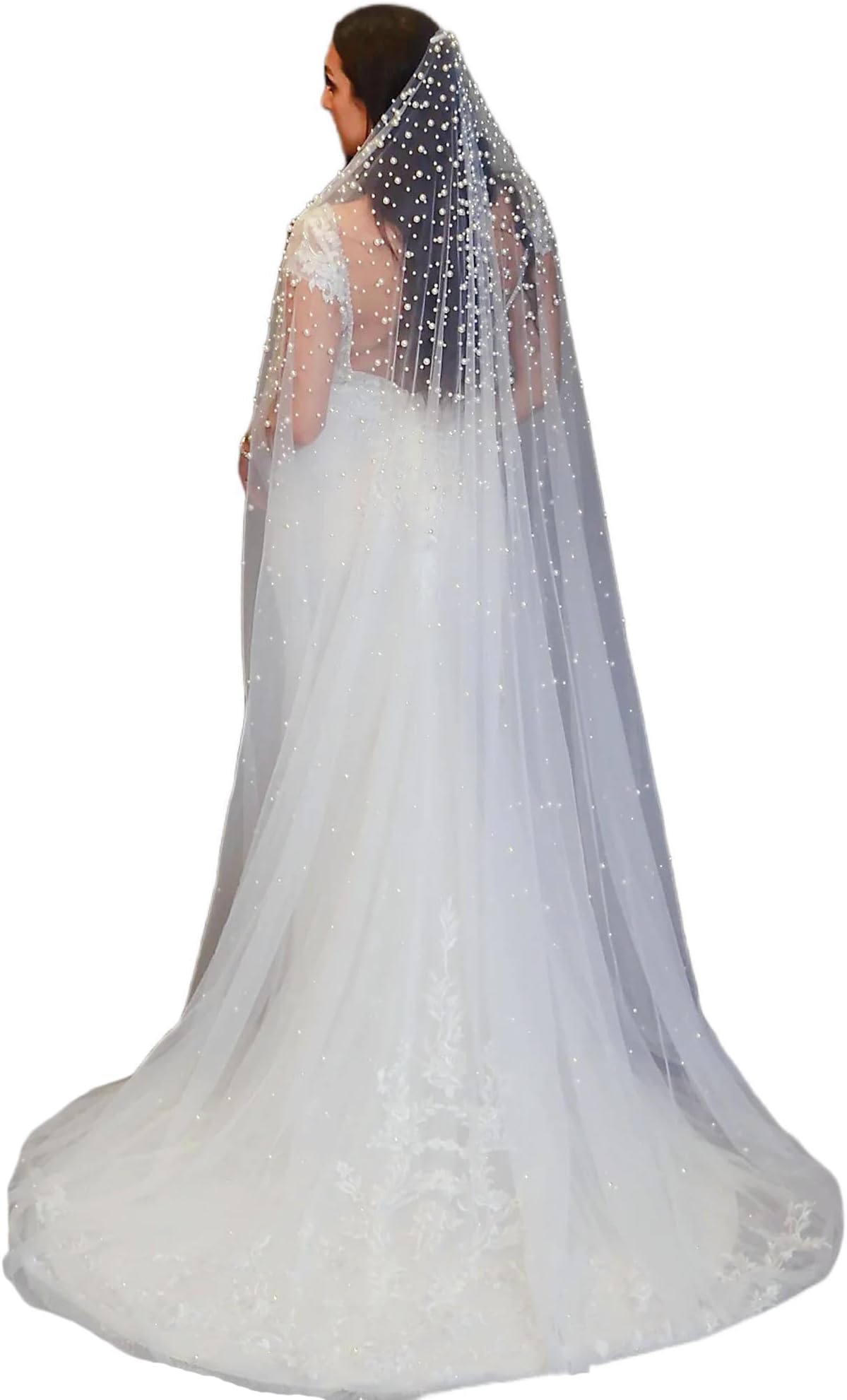 Passat Pearl Bridal Veil For Wedding Pearl Cathedral Bridal Veils Long Pearl Wedding Veils For Brides Ivory