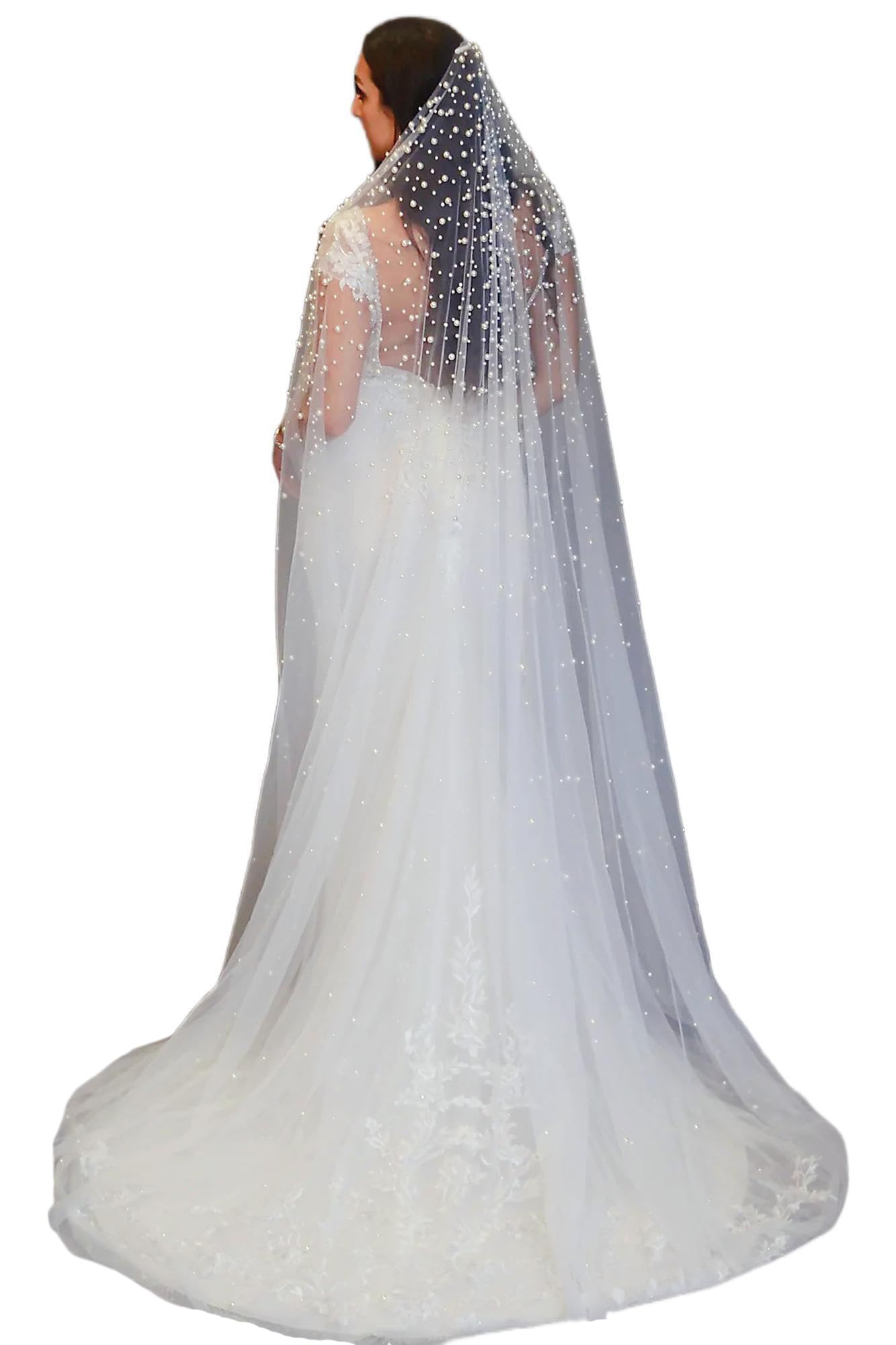 Passat Pearl Bridal Veil For Wedding Pearl Cathedral Bridal Veils Long Pearl Wedding Veils For Brides Ivory