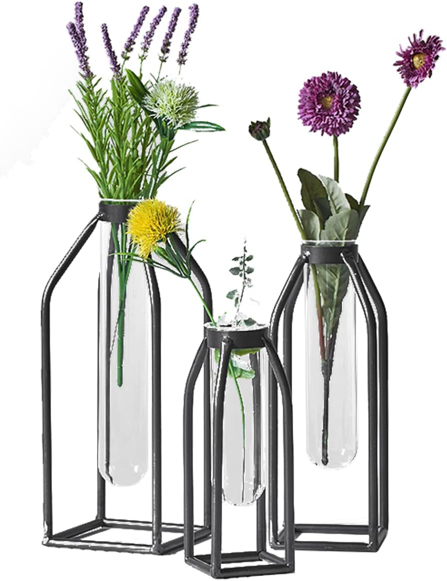 Amazon.com: Set of 3 Flower Vases with Industrial Style Rack Stand ...