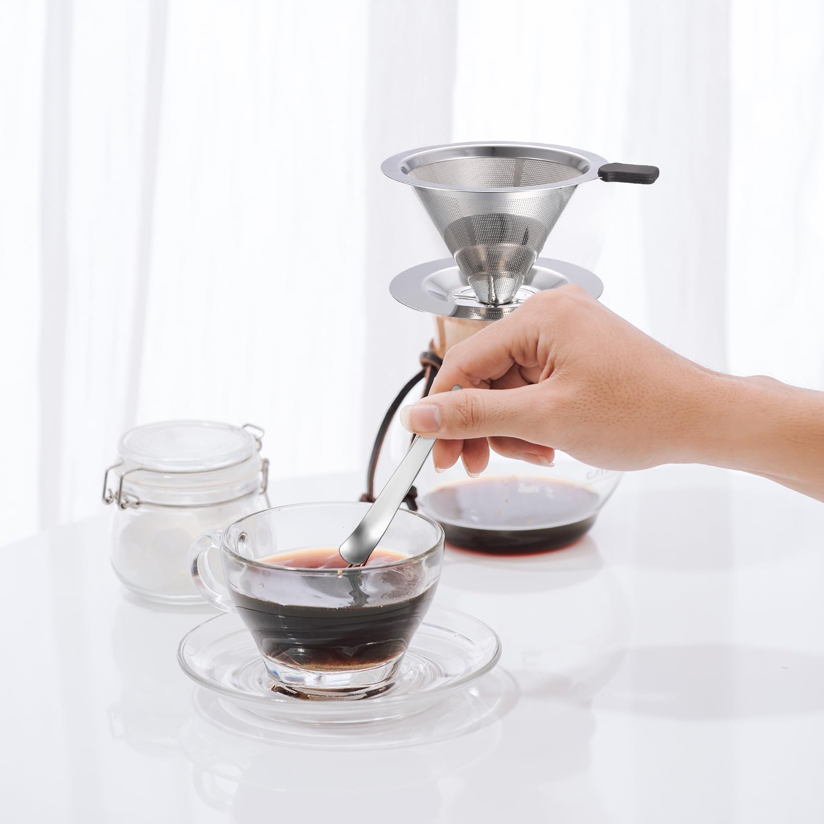 Filtre à Café Permanent En Acier Inoxydable, Filtre à Café Sans Papier Pour La Production De Café Manuel, Filtre à Café Réutilisable Avec Double Maille En Acier Inoxydable Et Poignée En Silicone