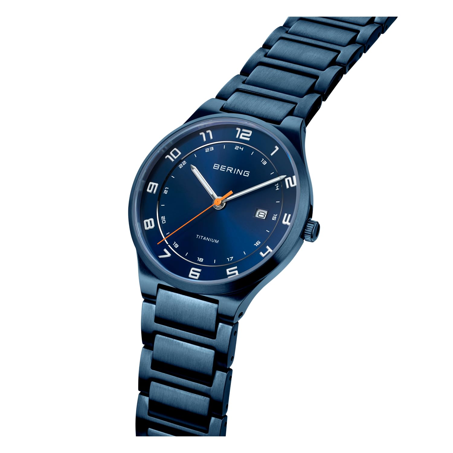 BERING Męski zegarek kwarcowy | zegarek na rękę 40 mm niebieska obudowa tytanowa i niebieska tarcza | tytanowy pasek z elementami tytanowymi | 10 ATM | 15139-797