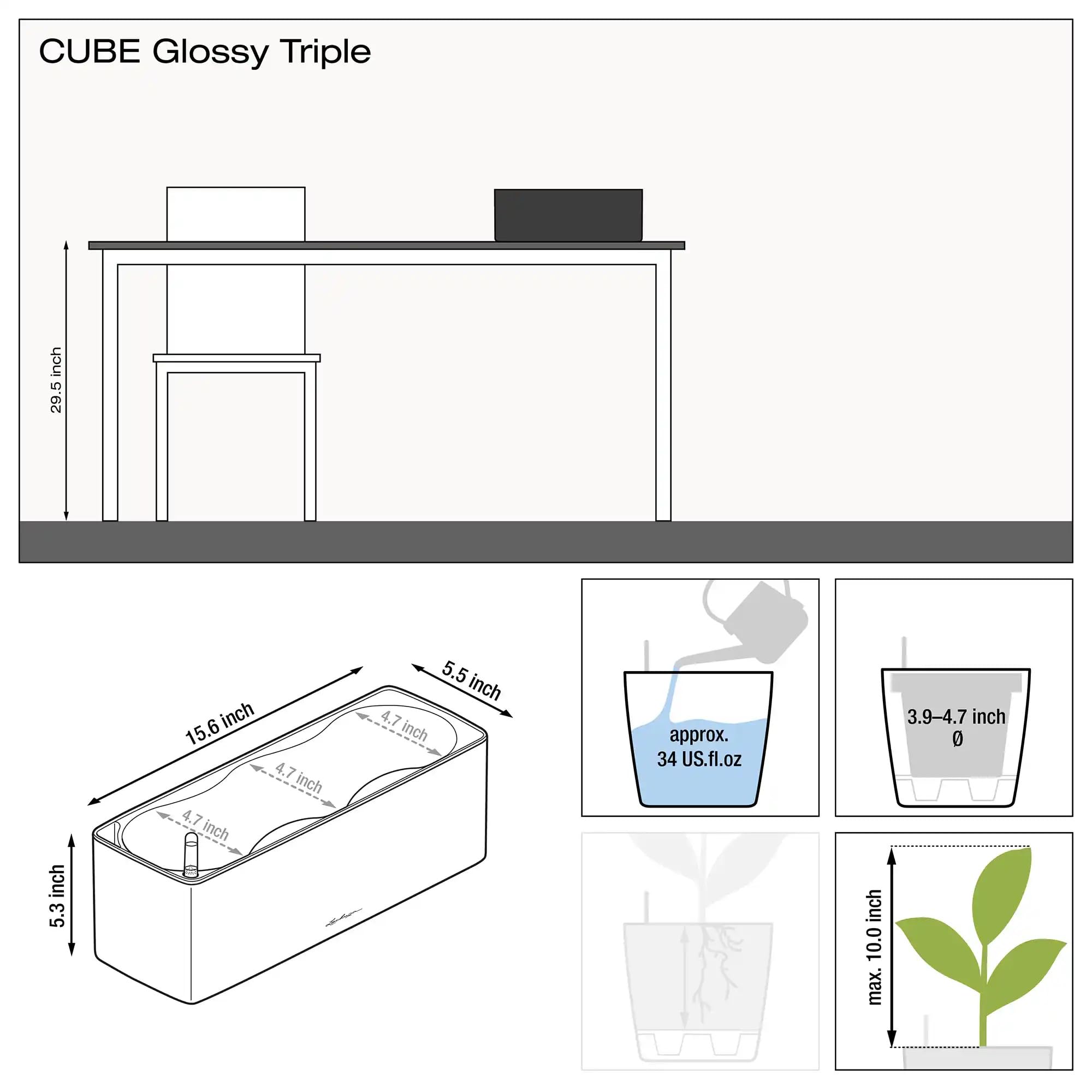 LECHUZA CUBE Glossy Triple antracite lucido 13671