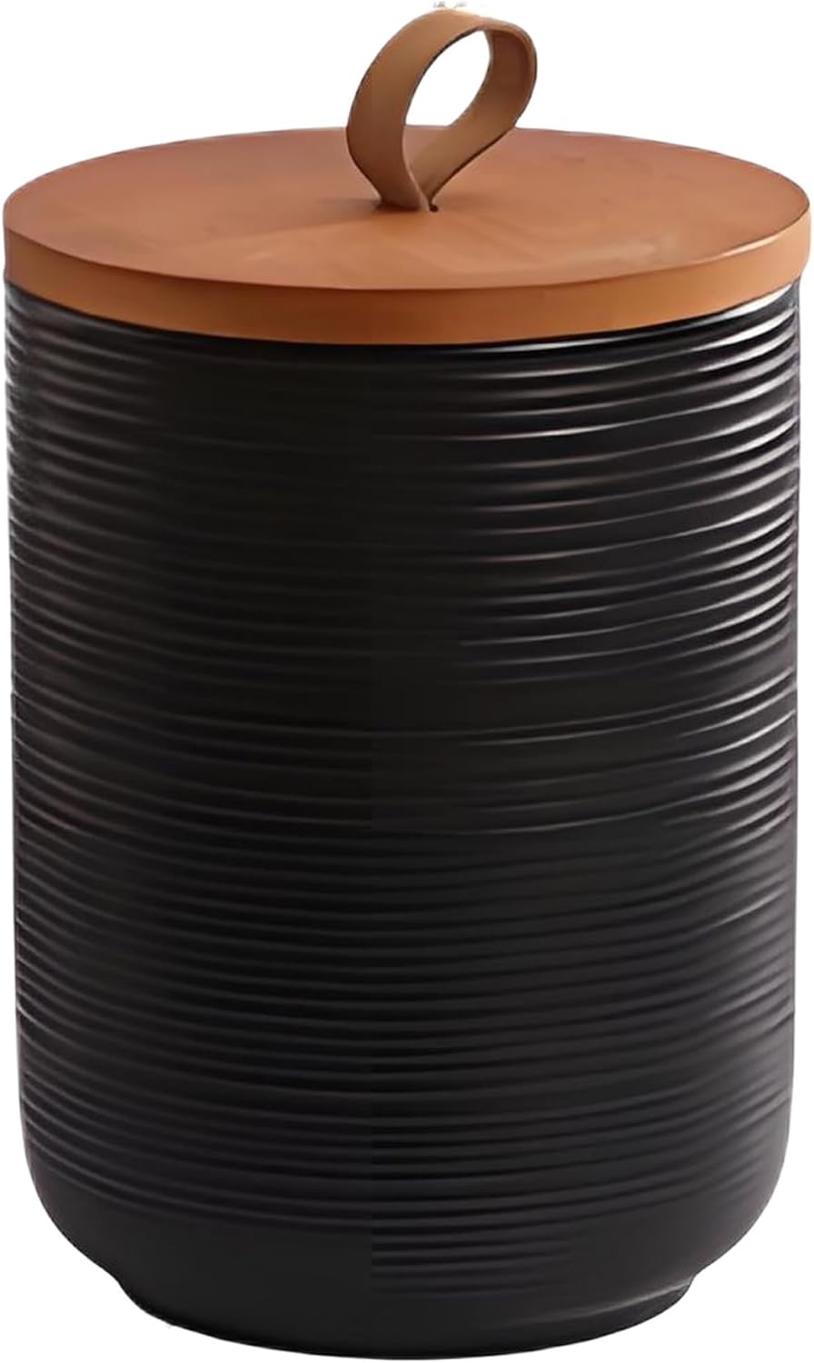 Ceramic Canister with Airtight Seal Lid, Kitchen Canisters for Countertop, Black Food Storage Jar for Flour, Coffee Bean, Sugar, Tea, Spices and More, Home Decor (800ml/27.05oz)