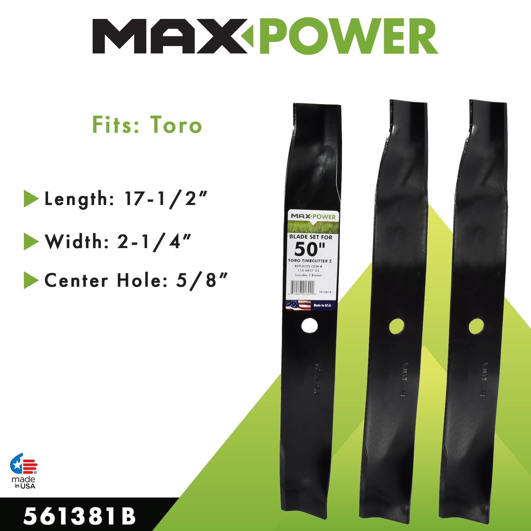 Amazon.com : Maxpower 561381B 3 High Lift Blade Set for 50