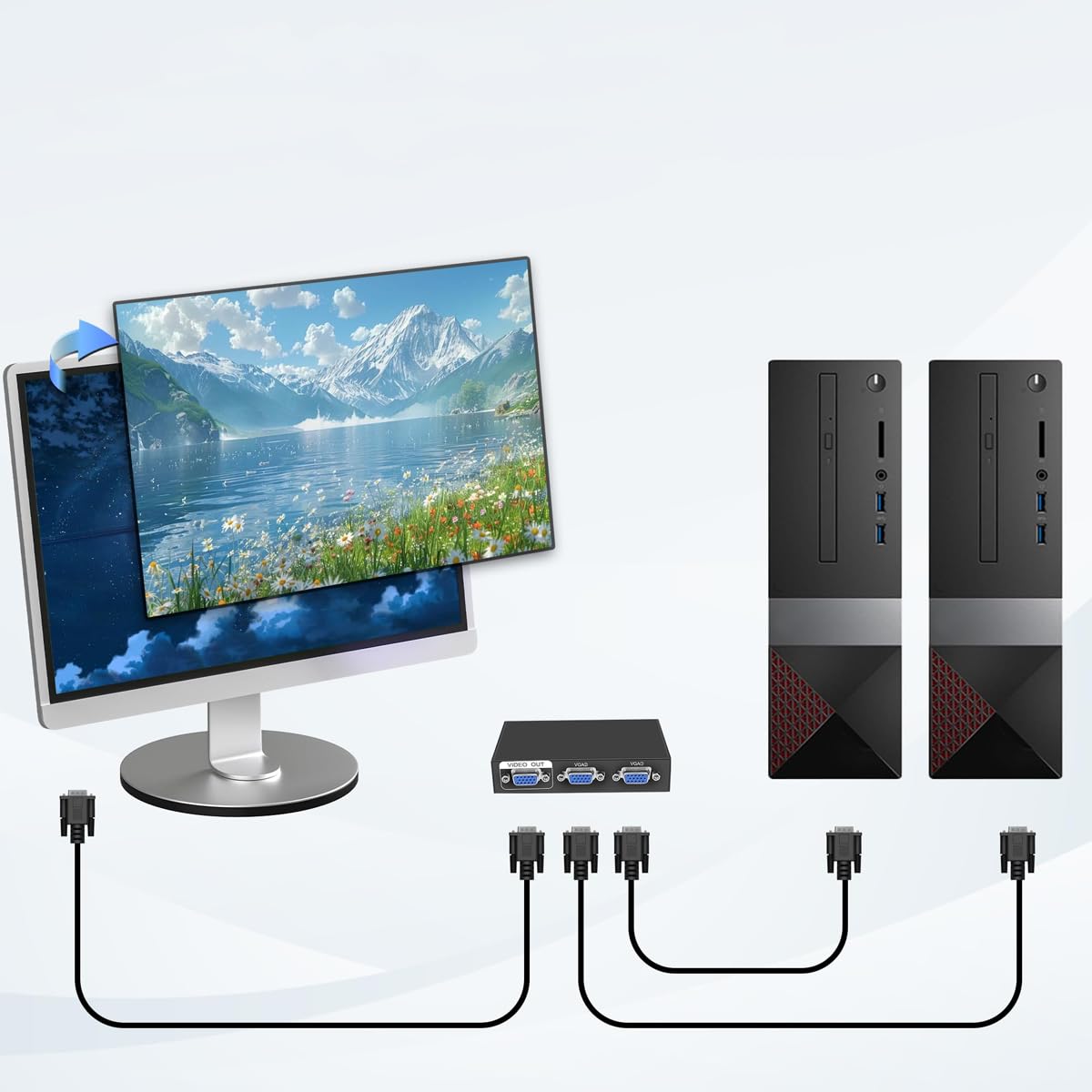 VGA Switch Box 2 IN 1 OUT Audio Video Switcher Splitter Doppio Monitor 1080P 2 Porte Video Condivisione Selettore Adattatore Supporto VGA, XVGA, Switch per PC, Proiettore