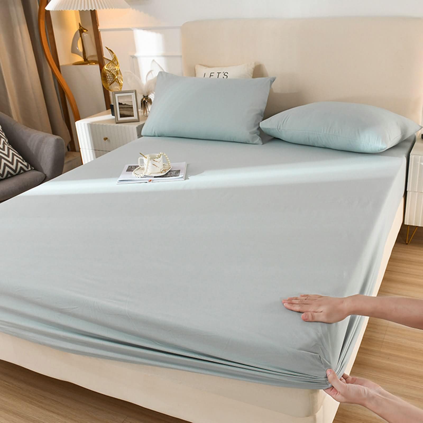 Daesar Fundas Bajeras y 1 Funda Almohada,Sábanas Bajeras Algodón Color Sólido Ropa Cama Azul Claro,120 x 200 cm