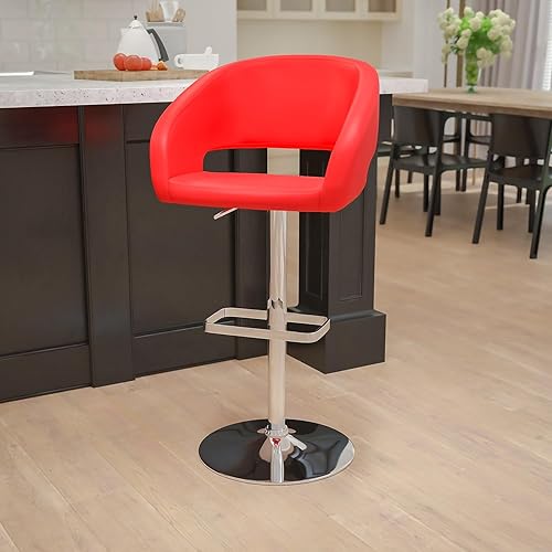 Miniatura 56 de Flash Furniture Erik Taburete de bar contemporáneo de altura ajustable con reposapiés y respaldo medio redondeado, taburete tapizado de altura de
