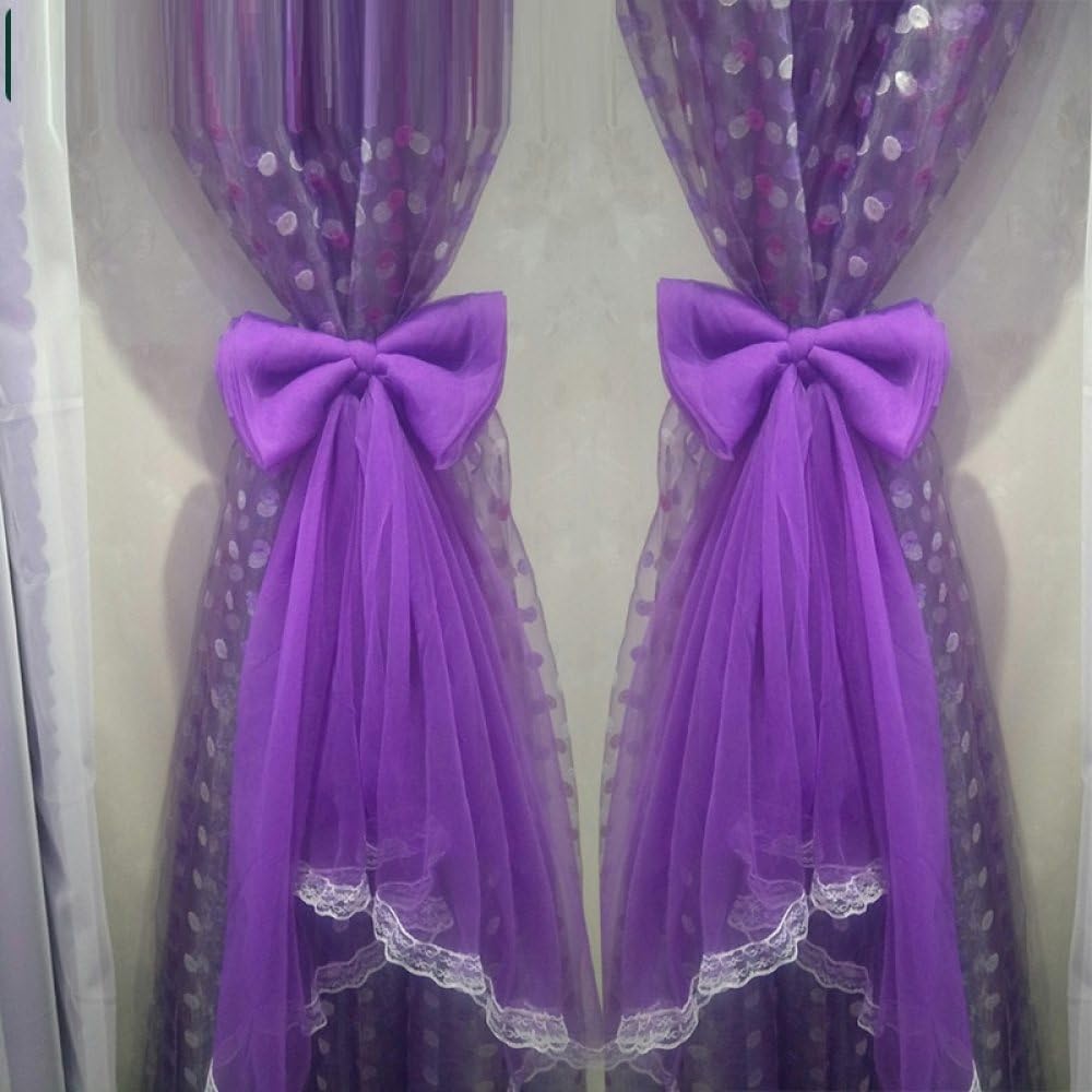 Alzapaños de cortina de lazo largo y encaje morado para decoración de ventanas infantiles