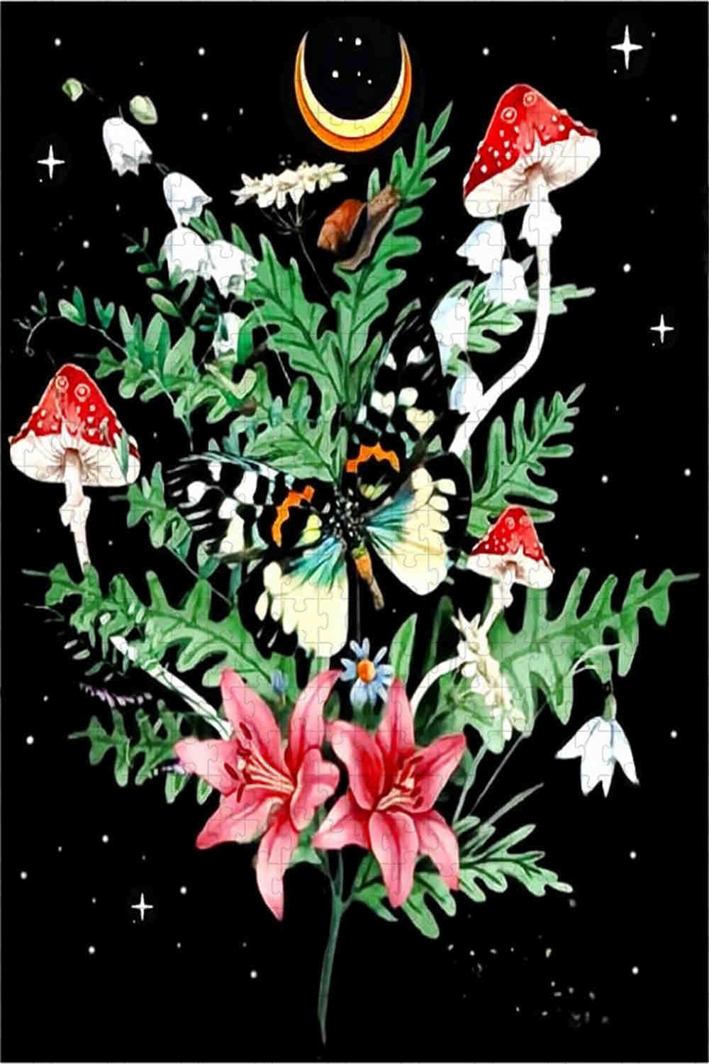 Moon Mushroom Butterfly Flower - Rompecabezas de Madera de 5000 Piezas - Juguetes educativos de Aprendizaje para niños y niñas