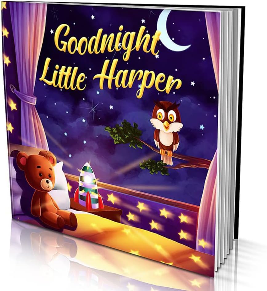 Personalized Story Book by Dinkleboo - "Goodnight" - for Children Aged 0 to 8 Years Old - Tuck Your Baby, Toddler or Young Child in for Sweet Dreams with This Rhyming Story Book. Soft Cover. 8x8"