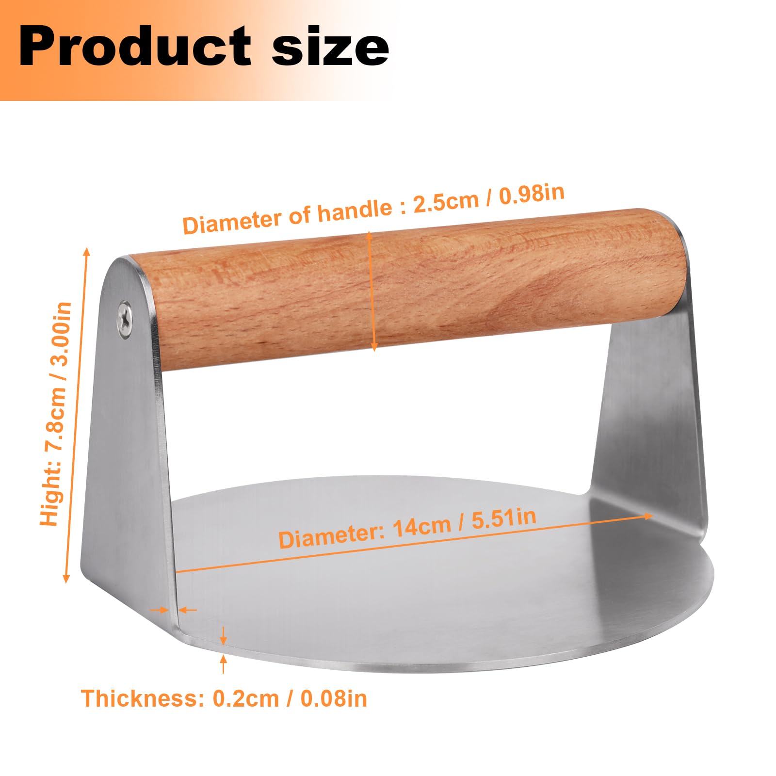Pressa Hamburger 14cm Acciaio Inox - Per Smash Burger E BBQ