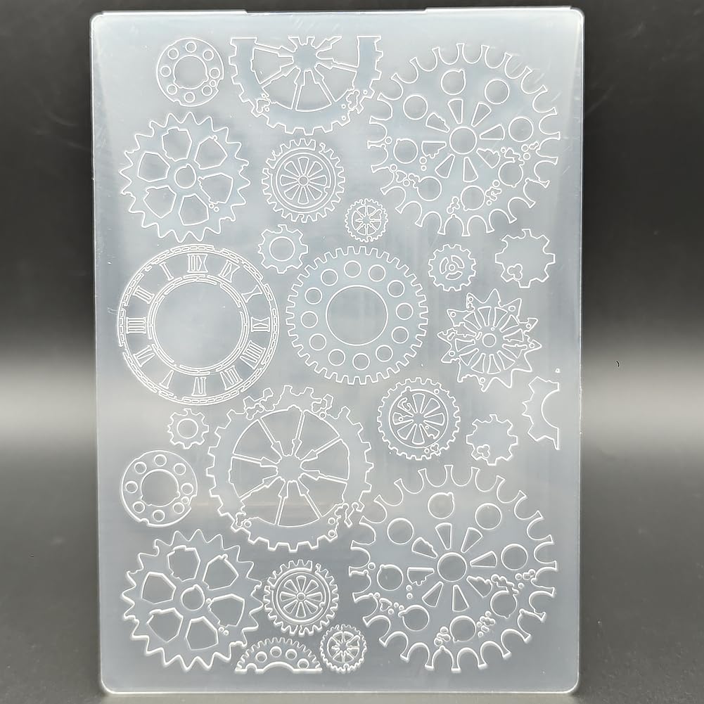 Plastic Embossing Folder A6 Size Gears Pattern Paper Crafts Plastic Textured Impressions for Card Making Scrapbooking