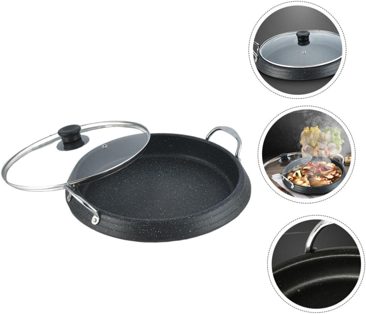 Ciieeo Korean BBQ Grill Pan Round Non-Stick Baking Tray Medical Stone Material Smokeless Design for Home and Outdoor Cooking Compatible Induction and Gas Stoves