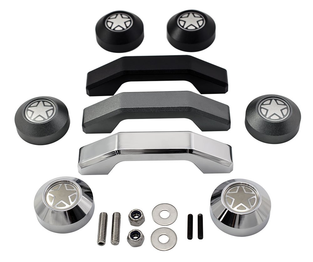 VMS RACING Gunmetal Windshield Bumper Rests and Footman Loop Bar Tie Down 3pcs 3 Piece Set Kit Compatible with Jeep Wrangler Sport Sahara Rubicon Unlimited TJ TJL LJ 97-06 1997-2006