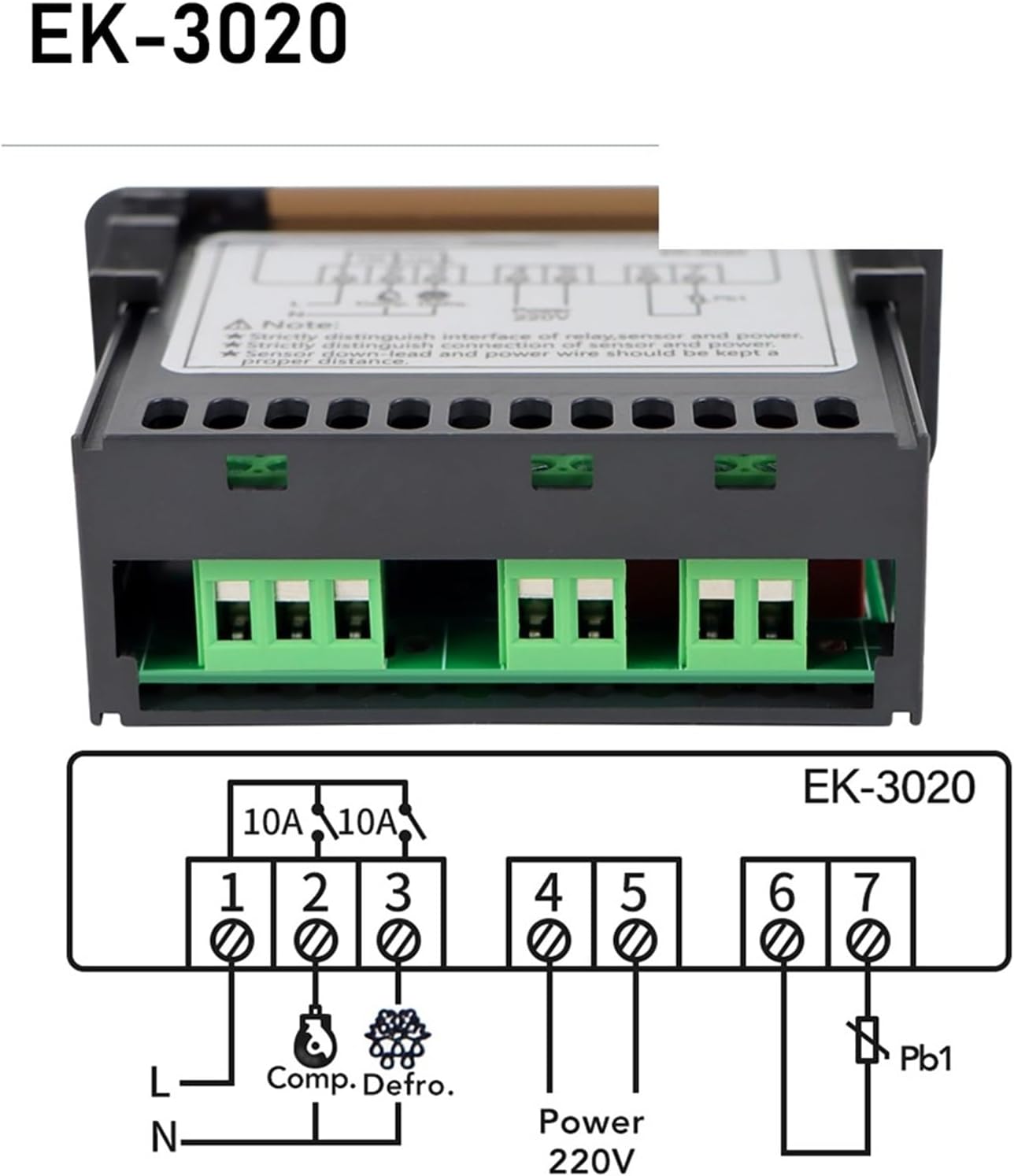EK-3020 Digital Temperature Controller Hygrometer Thermostat Two Relay Output 220V for Incubator Heater Cooler with Probe(EK-3020)
