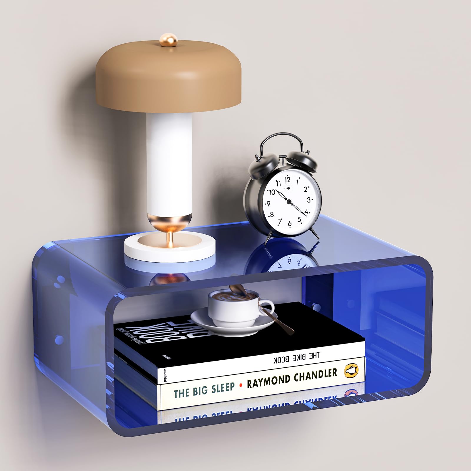 Acrylic Floating Nightstand, Bedside Table, Nightstand Shelf Wall Mounted Bedside Shelf (Dark Blue, Small)