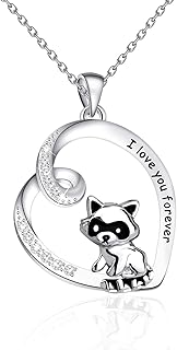Raccoon Gifts I Love You Forever Animal Raccoon Love Heart Pendant Necklace Raccoon Jewelry for Raccoon Lovers Girls