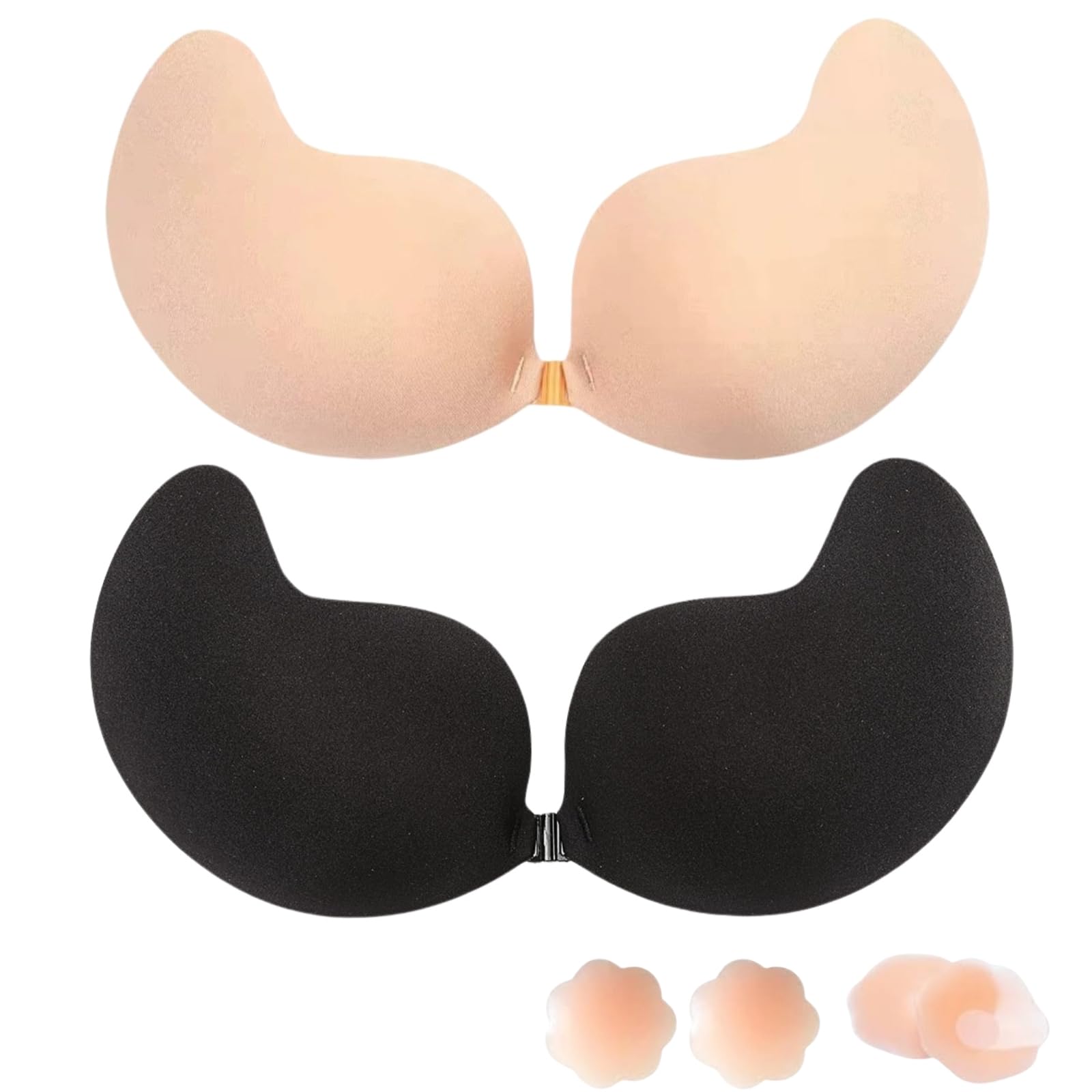 Push Up Klebe BH Nippelpads Trägerloser BH Rückenfrei Trägerlos Nipple Cover Kleine Brüste Strapless Sticky Bra Große Brust Unsichtbarer für Rückenfreies Kleid Klebebh Damen, mit 2Pcs Nippelpads