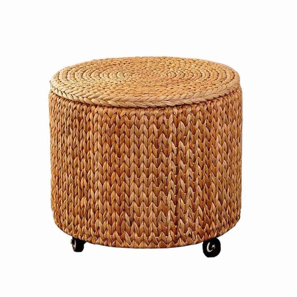 Tabouret tressé vintage pour l'entrée : banc de chaussure américain et stockage sur poulie