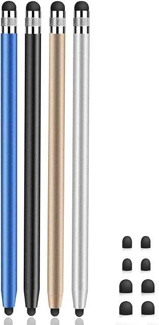 DOGAIN Stylus Pens for touch screens 4-Pack 2 in 1 Tablet Capacitive Pen Stylus for iPhone/iPad/pro/Mini/Air/Samsung/Tablet with 8 Replace Tips Black+Blue+Gold+Silver