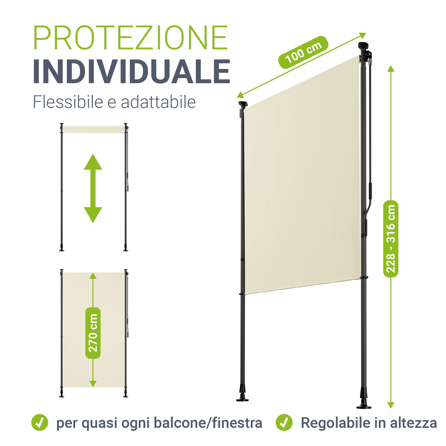 Juskys Tenda Verticale Barbados 100x310 cm - Tenda a pinza estensibile, protezione solare, resistente UV, idrorepellente Beige