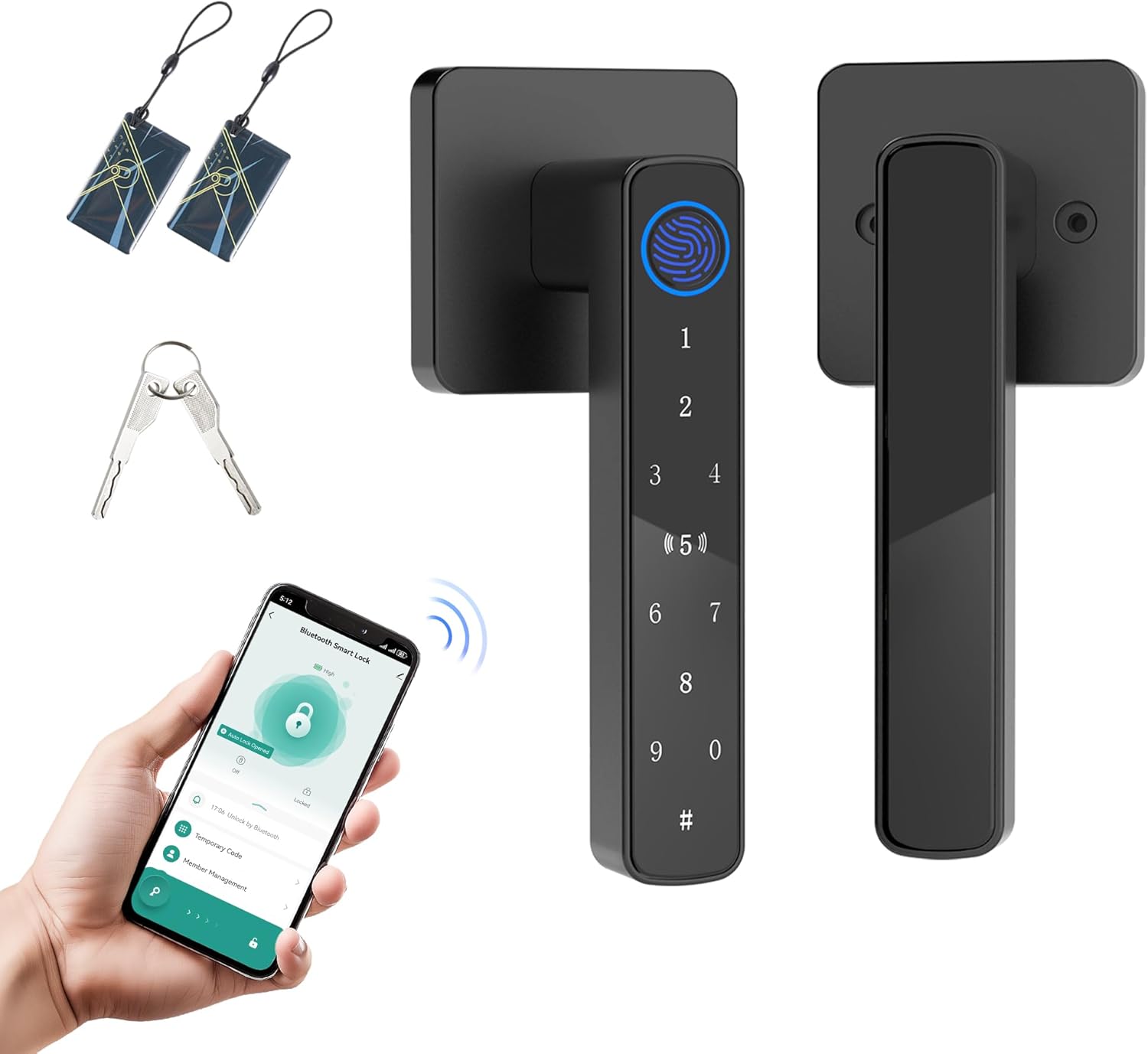 Fingerprint Door Lock-Smart Door knob, Biometric Door Locks,with App/Code/Backup Key/Fingerprint/IC Card, Smart Door Knob Keyless Entry Door Lock with Handle for Home Hotel Office Apartment Bedroom