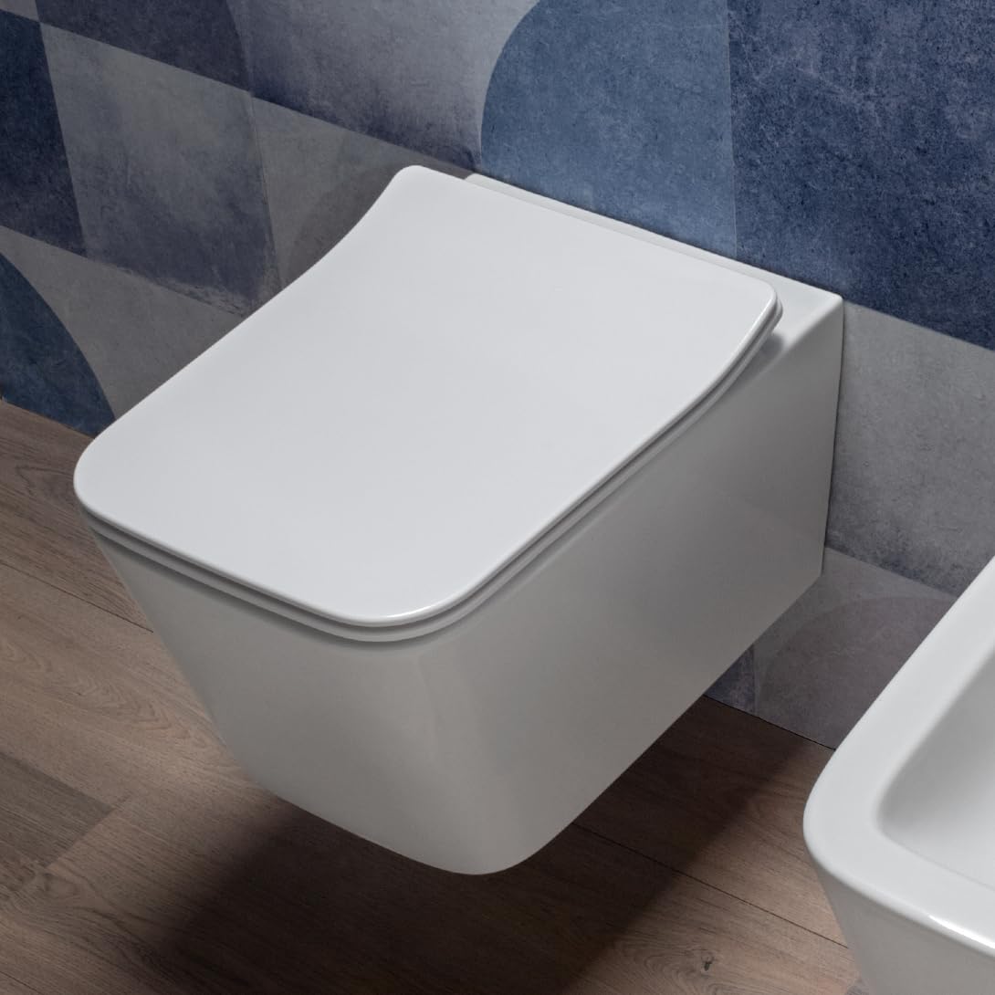 Coppia Sanitari bagno filo muro in Ceramica Bianco Lucido - Mod.WhiteWall 3