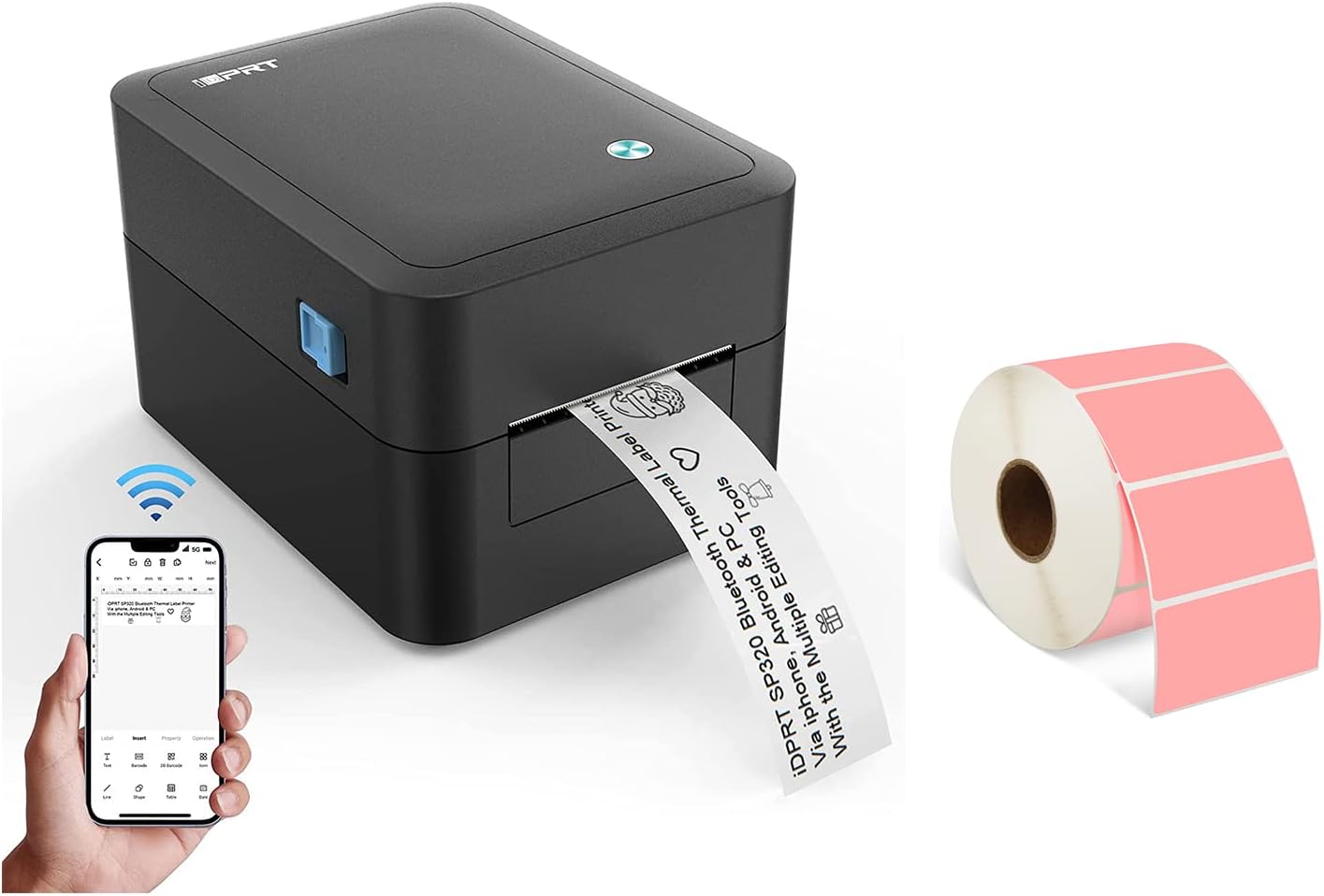 iDPRT Bluetooth Label Printer & 2.28” × 1.18” Pink Thermal