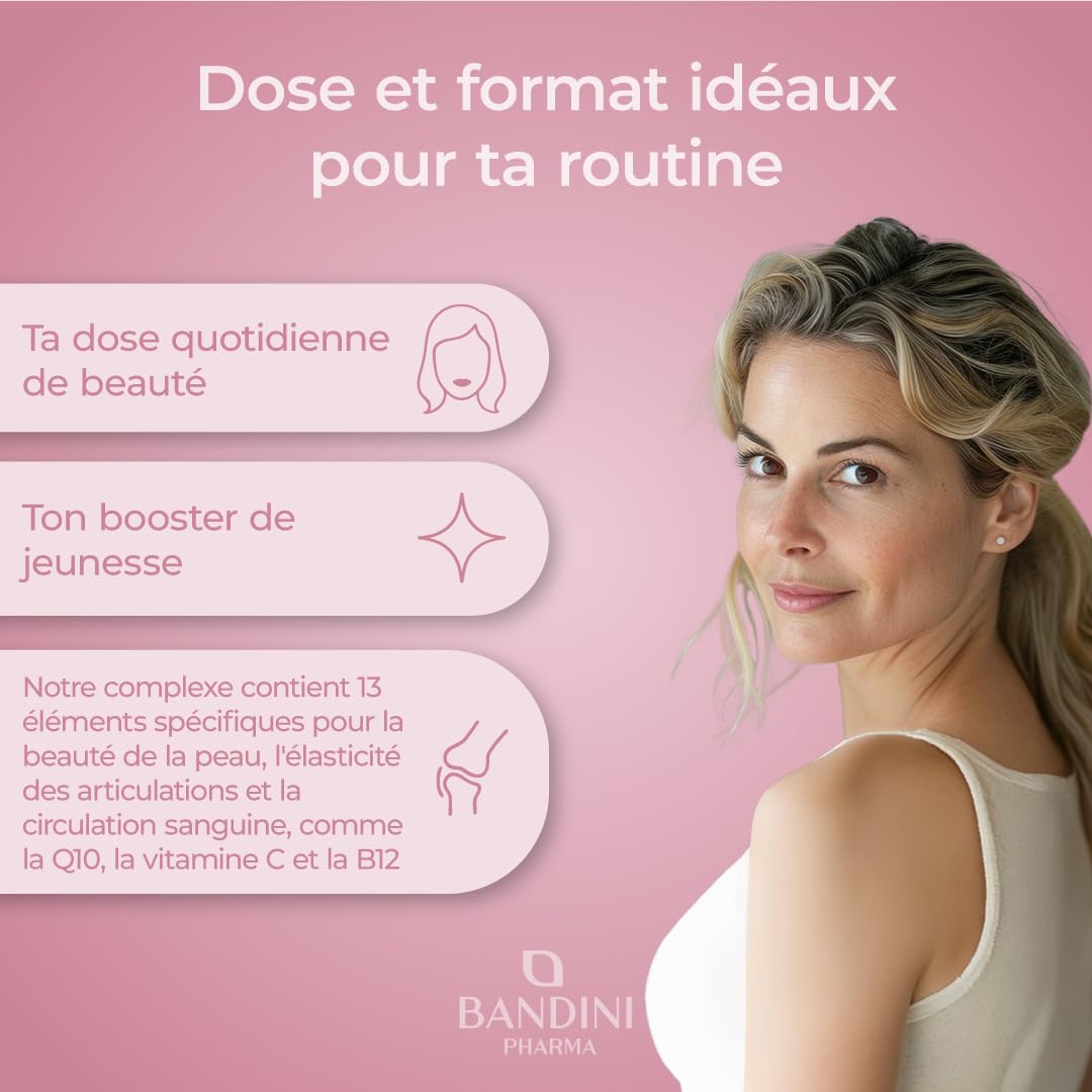 Bandini® Collagène Marin Peptan® + Acide Hyaluronique 180 Gélules, Anti Age | Pour Peau, Articulations et Cheveux - Vitamine C, Biotine, Zinc, Coenzyme Q10 et Sélénium, 1000mg Collagen Type I Hydrolysé