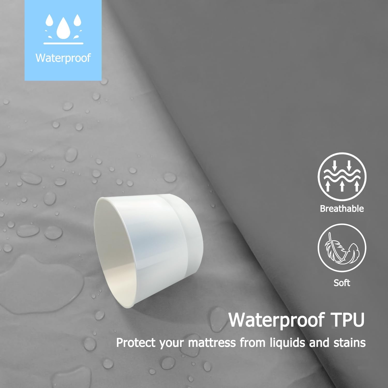 King Waterproof Mattress Protector - Noiseless, Breathable, Machine Washable Fitted Mattress Cover with Deep Pocket up to 5”-21”（Dark Grey）