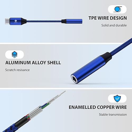 Vista 15 de Stouchi Adaptador de audio USB C a 0.138 in (2 paquetes) tipo C para auriculares tipo C, cable DAC de alta fidelidad para iPhone 17/16/15, Pixel